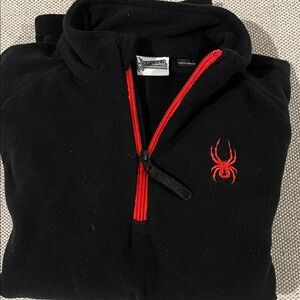 Spyder Kids Black Zip-Up Sweater with Red Accents. Size L.